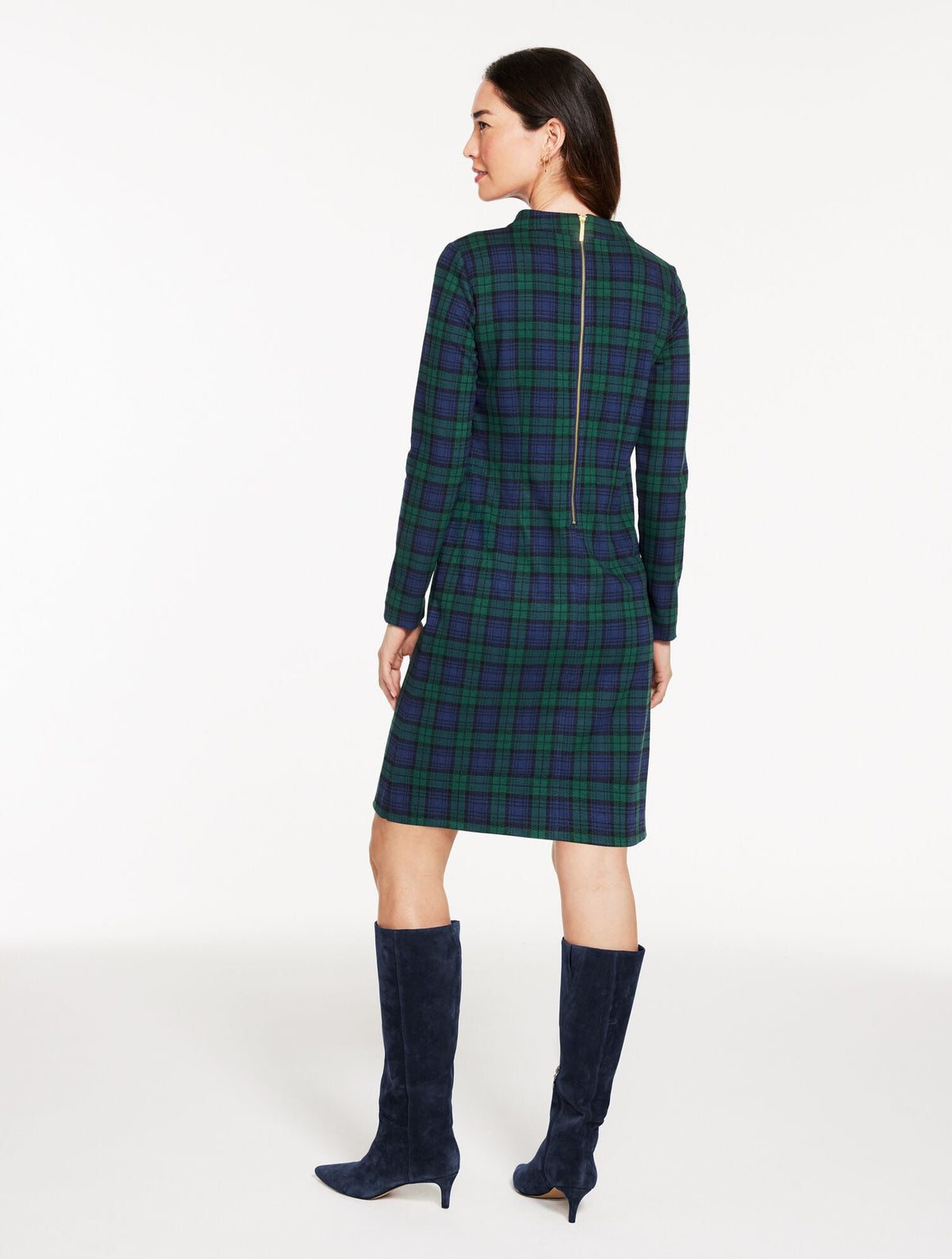 MOCKNECK SHIFT DRESS - BEDFORD BLACK WATCH