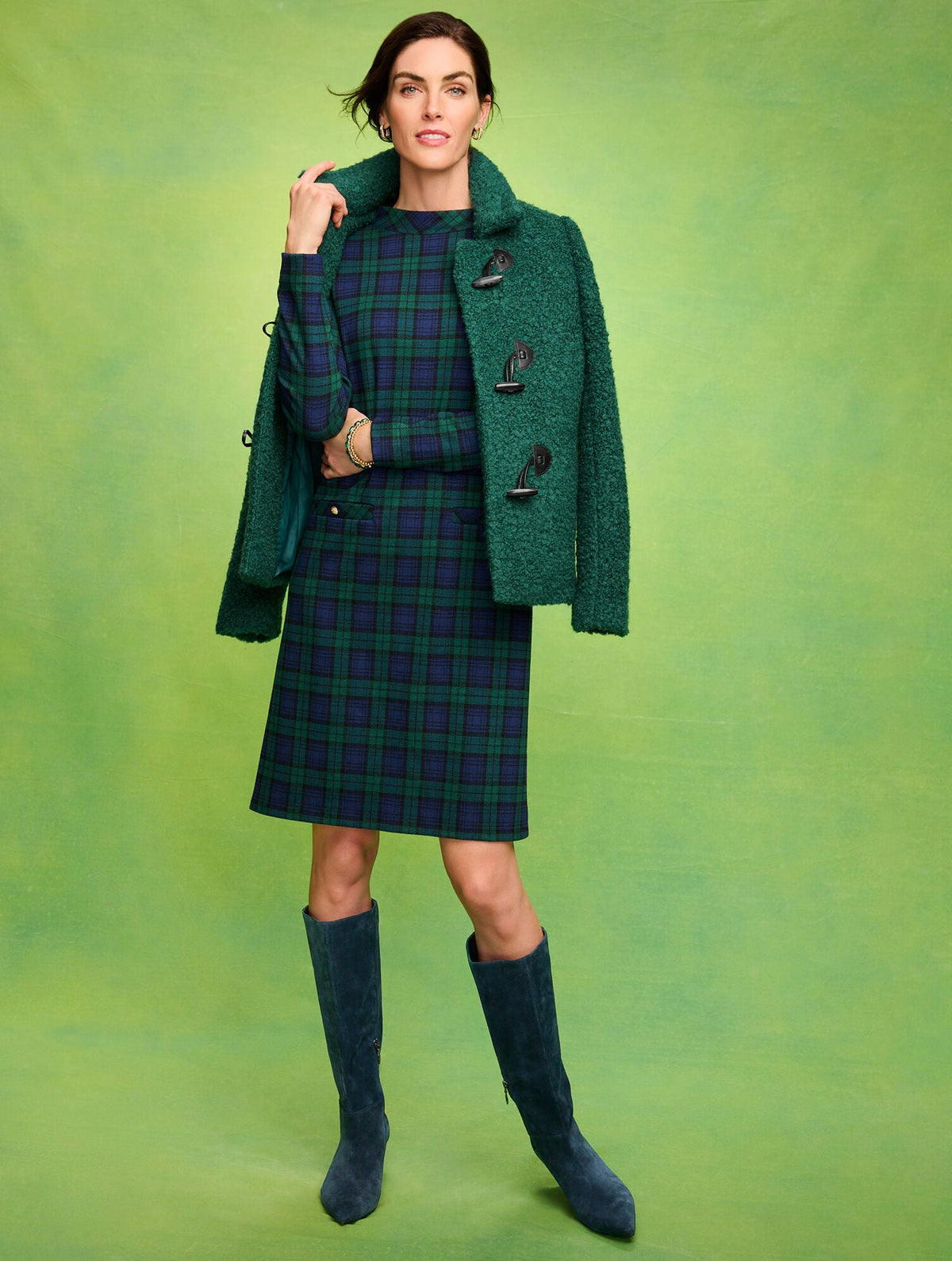 MOCKNECK SHIFT DRESS - BEDFORD BLACK WATCH