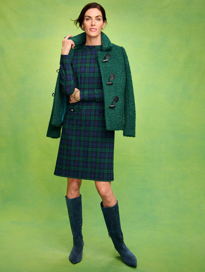 MOCKNECK SHIFT DRESS - BEDFORD BLACK WATCH