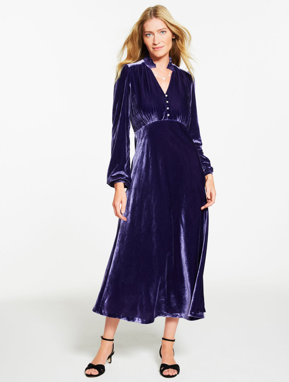 VELVET FIT & FLARE MIDI DRESS