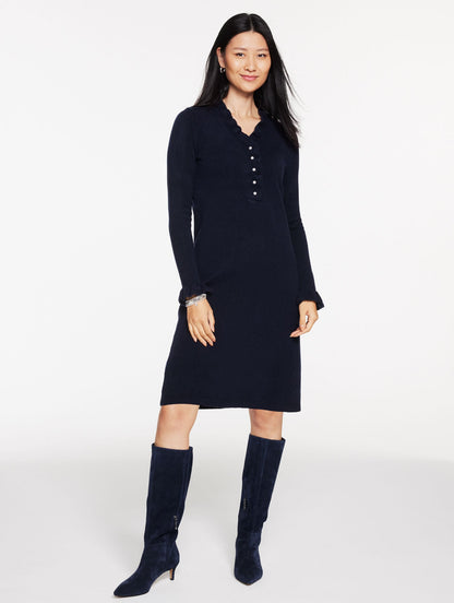 CABLE KNIT RUFFLE SWEATER DRESS