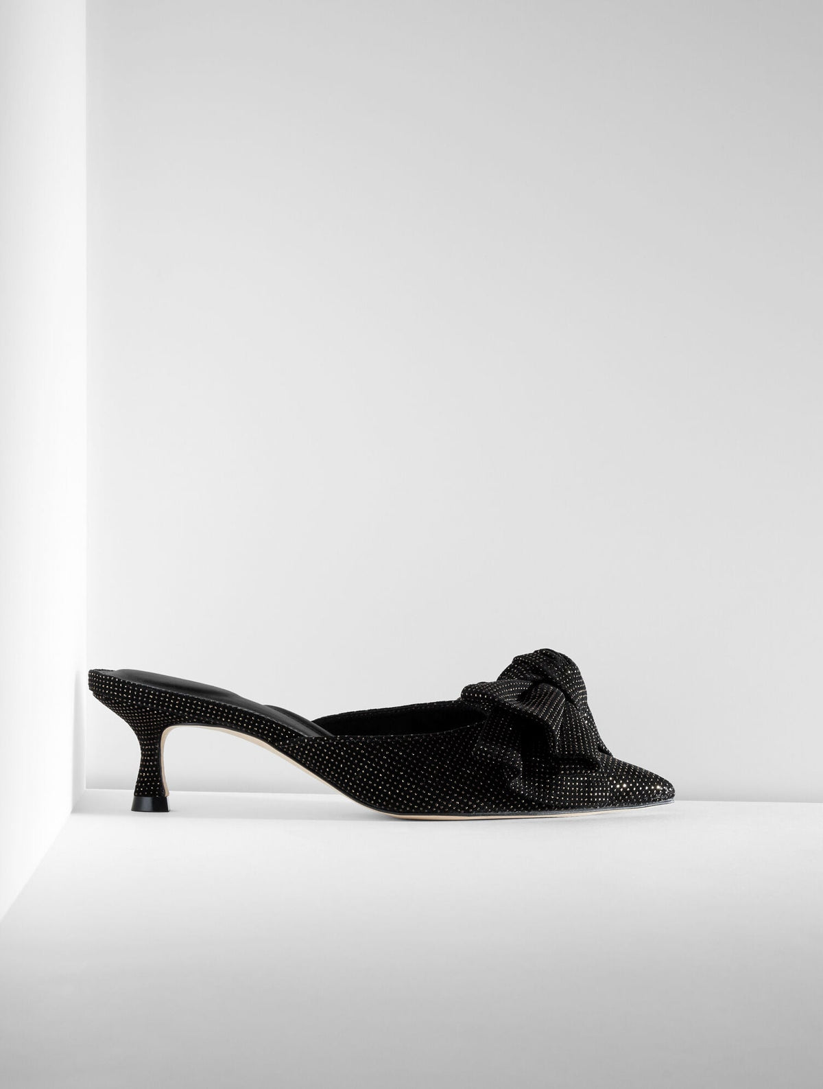 EMBER BOW CRYSTAL LEATHER MULES