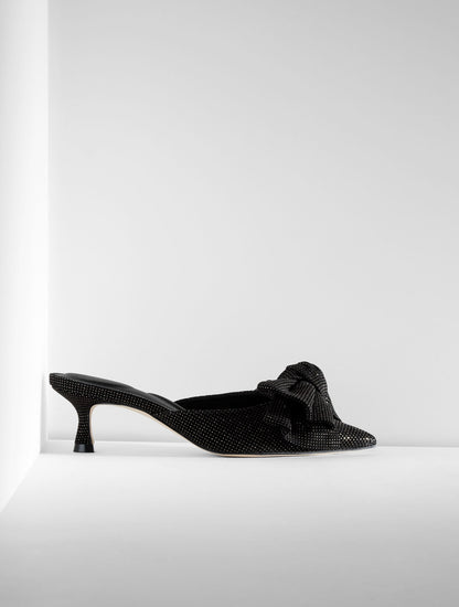 EMBER BOW CRYSTAL LEATHER MULES