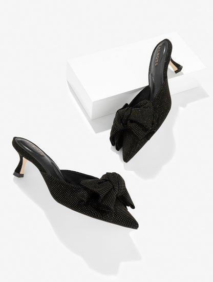 EMBER BOW CRYSTAL LEATHER MULES