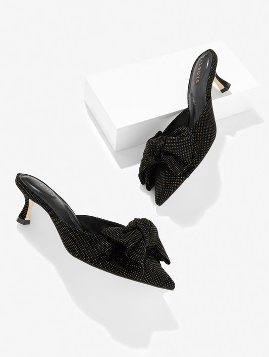 EMBER BOW CRYSTAL LEATHER MULES