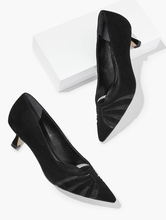 EMBER MESH SUEDE KITTEN HEEL PUMPS