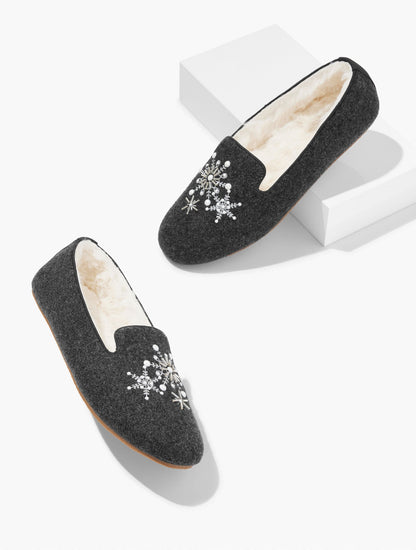 FIRESIDE EMBELLISHED FLANNEL SLIPPERS - SNOWFLAKE
