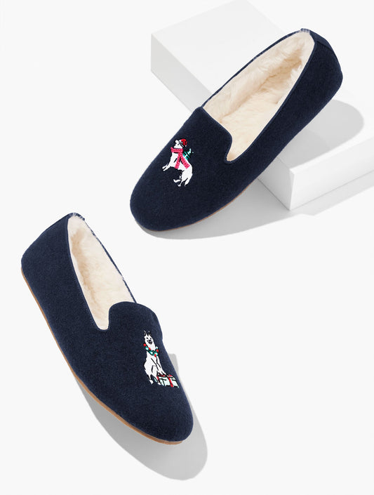 FIRESIDE EMBELLISHED FLANNEL SLIPPERS - DOG