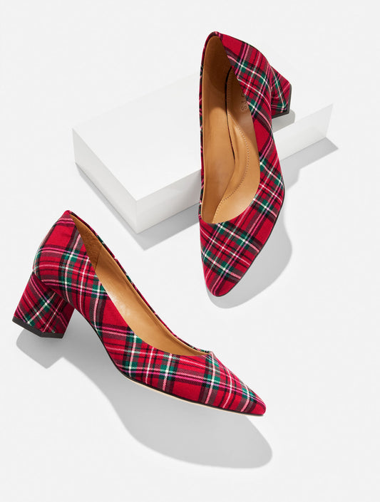 KAYLA BLOCK HEEL PUMPS - CIDER PLAID