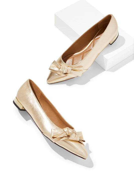 PORTIA BOW METALLIC LEATHER FLATS