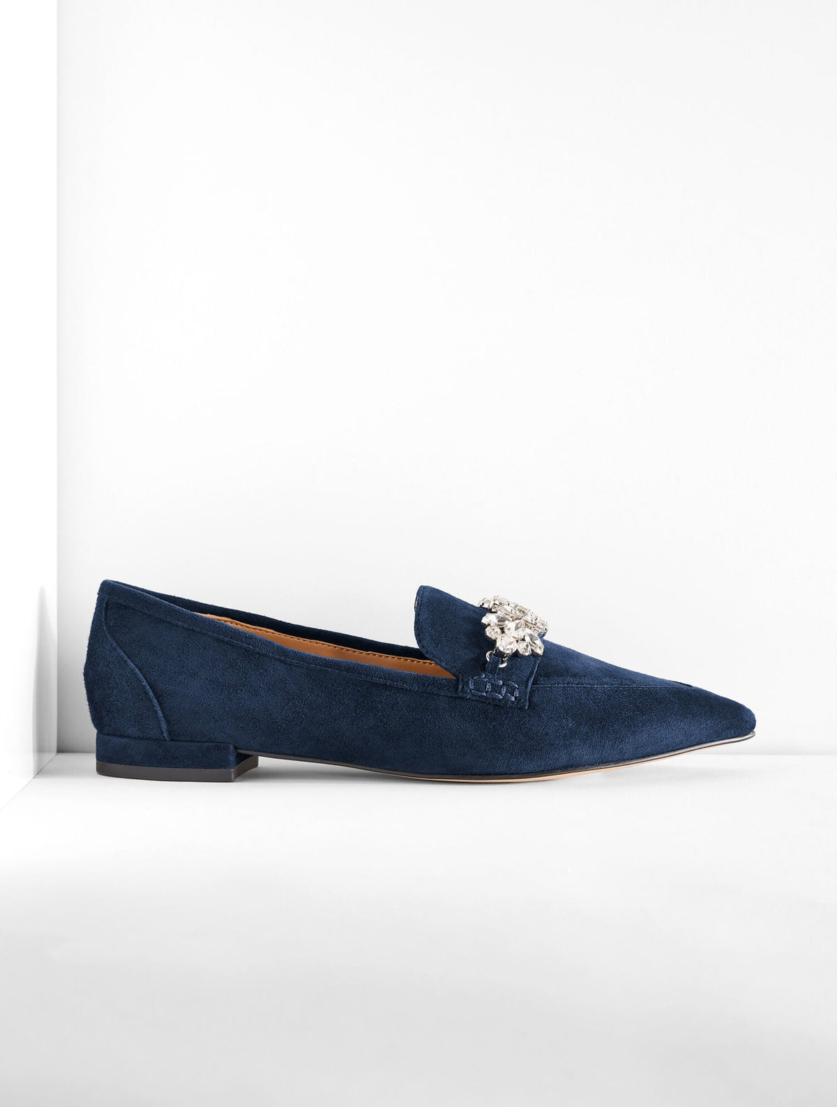 SCARLET RHINESTONE POINTED TOE LOAFERS