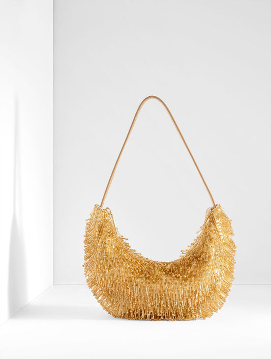 BEADED SATIN CRESCENT BAG