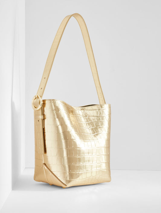 CROC EMBOSSED LEATHER BUCKET BAG