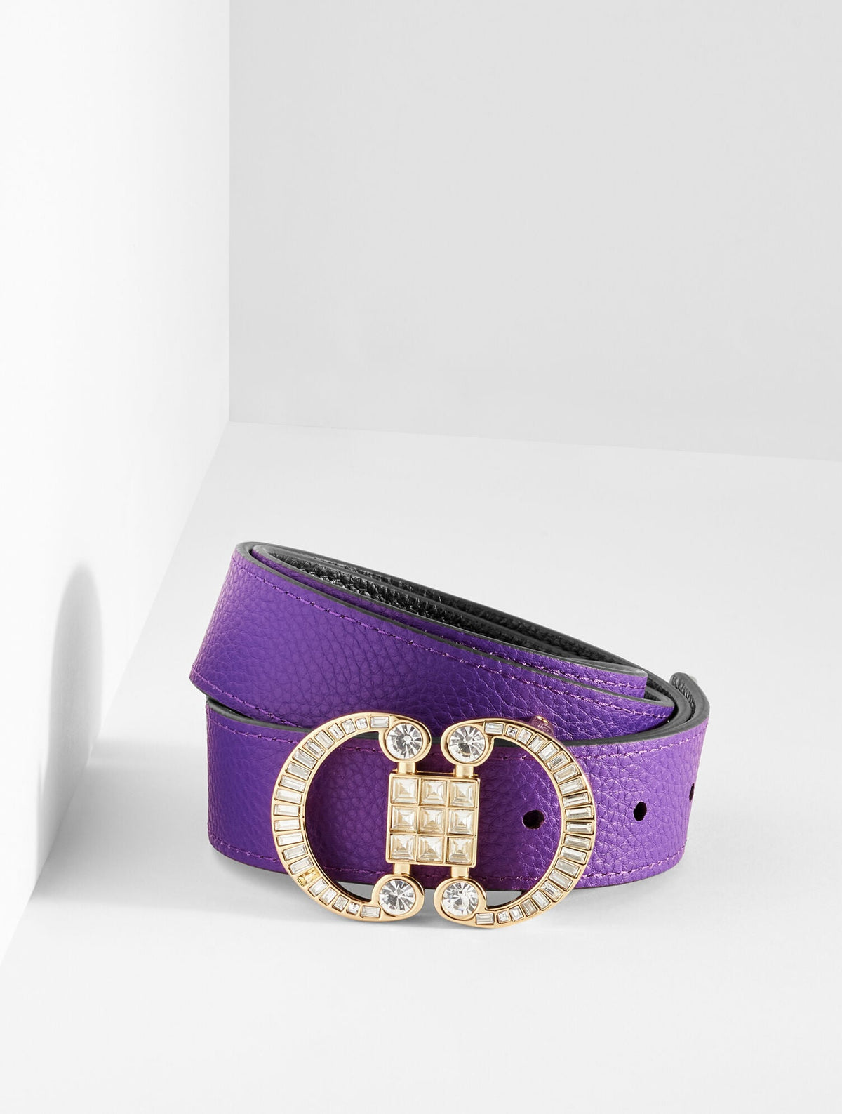 REVERSIBLE CRYSTAL PEBBLE LEATHER BELT