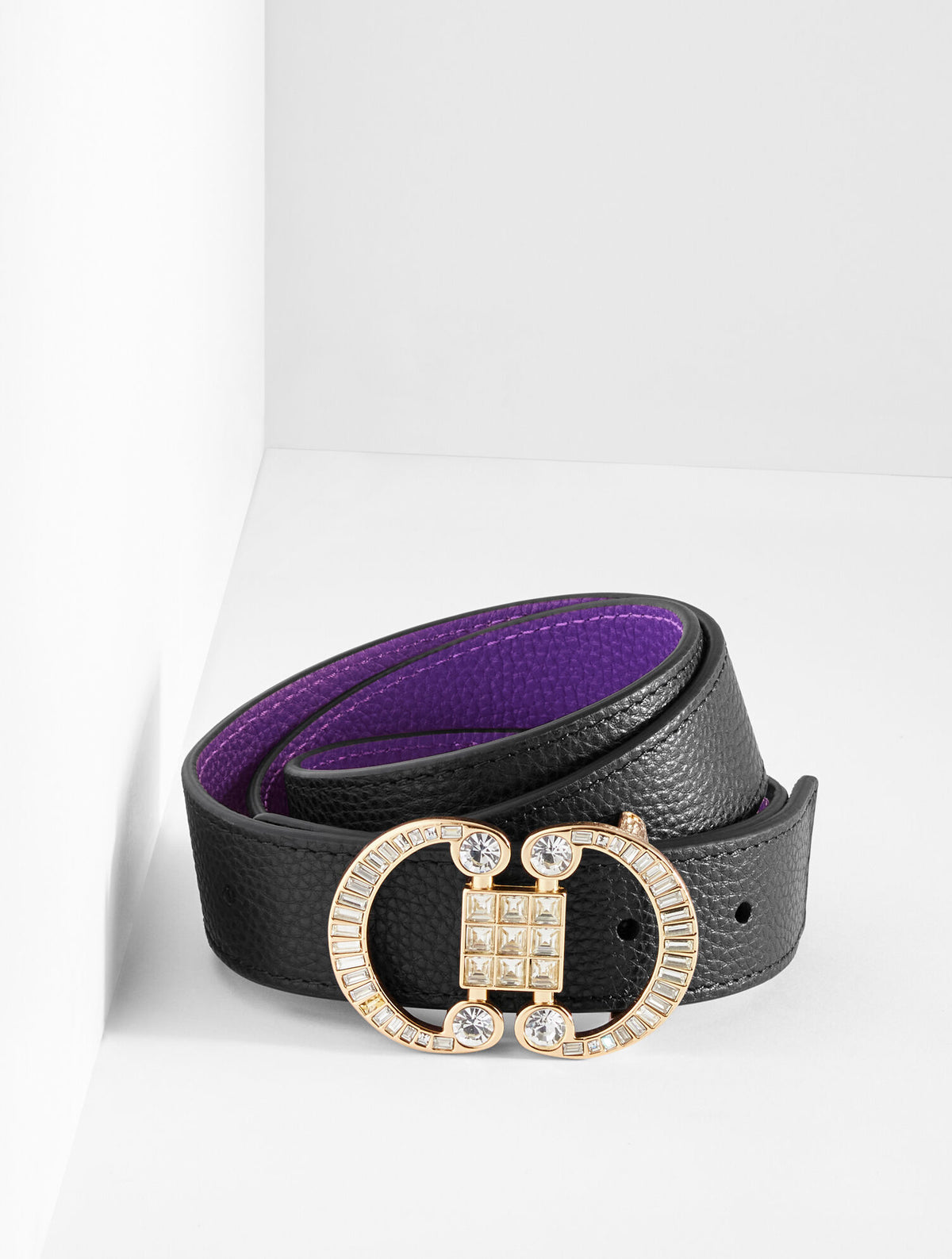 REVERSIBLE CRYSTAL PEBBLE LEATHER BELT