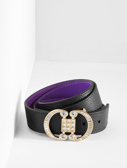 REVERSIBLE CRYSTAL PEBBLE LEATHER BELT