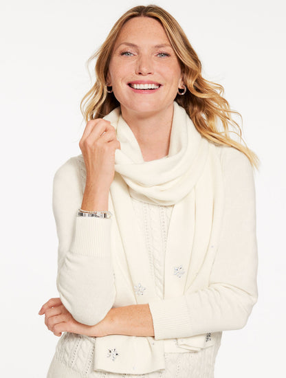 SNOWFLAKE EMBELLISHED SOFT KNIT SCARF