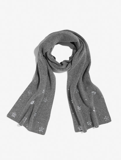 SNOWFLAKE EMBELLISHED SOFT KNIT SCARF