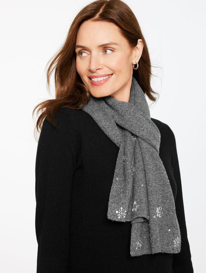 SNOWFLAKE EMBELLISHED SOFT KNIT SCARF