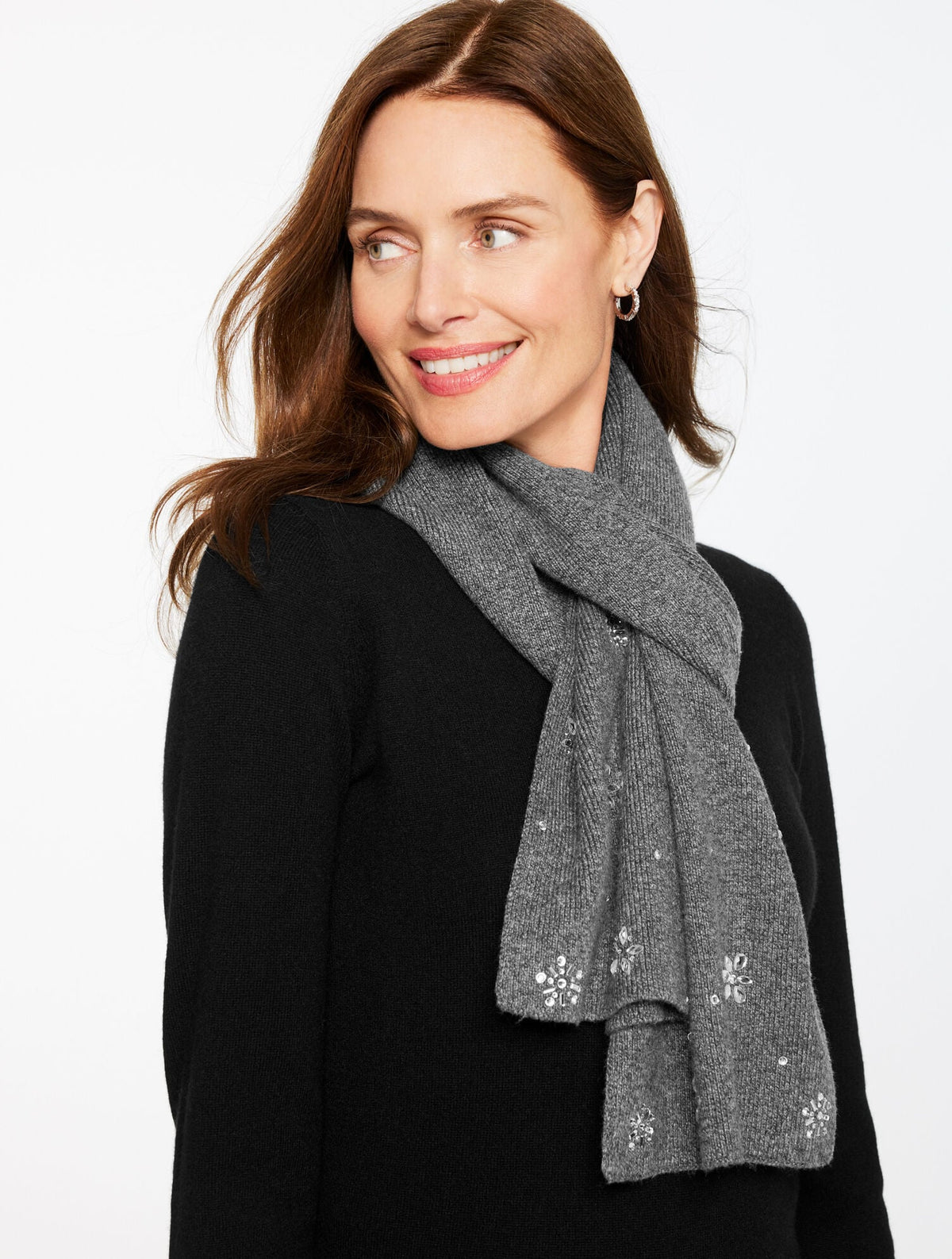 SNOWFLAKE EMBELLISHED SOFT KNIT SCARF