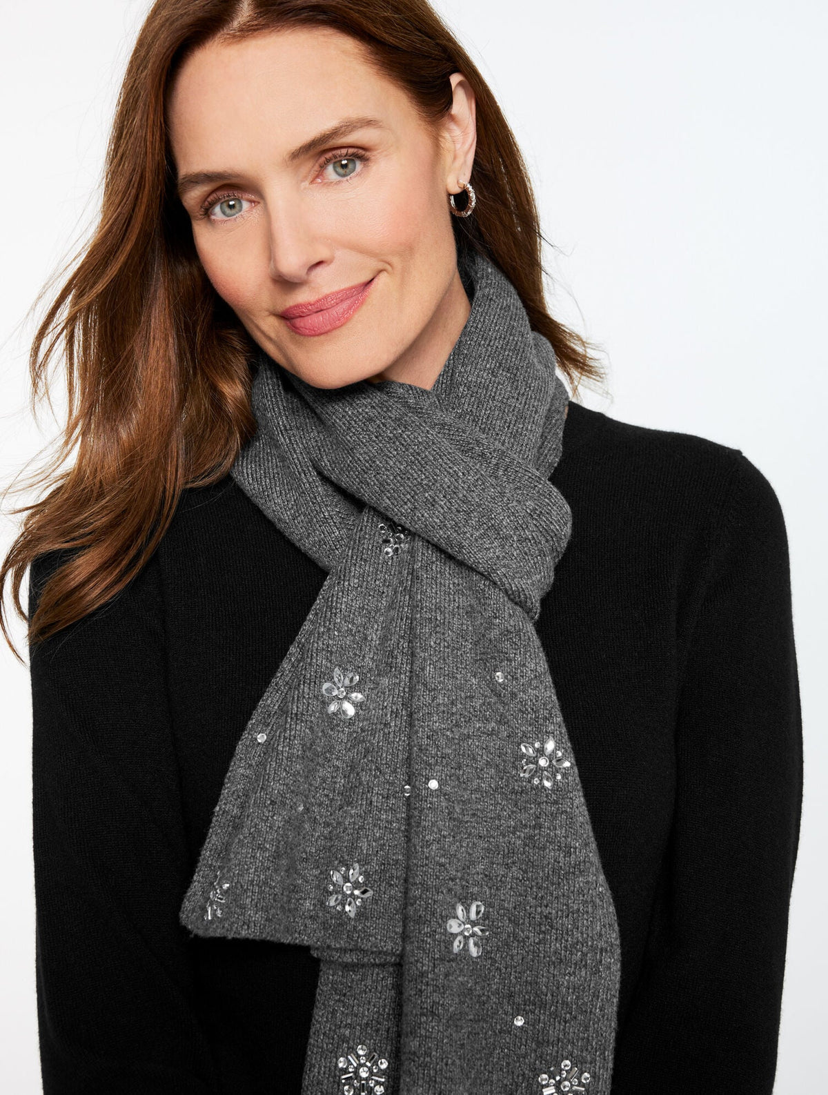 SNOWFLAKE EMBELLISHED SOFT KNIT SCARF