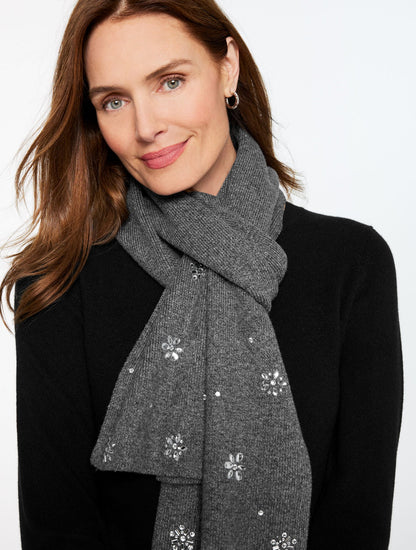 SNOWFLAKE EMBELLISHED SOFT KNIT SCARF