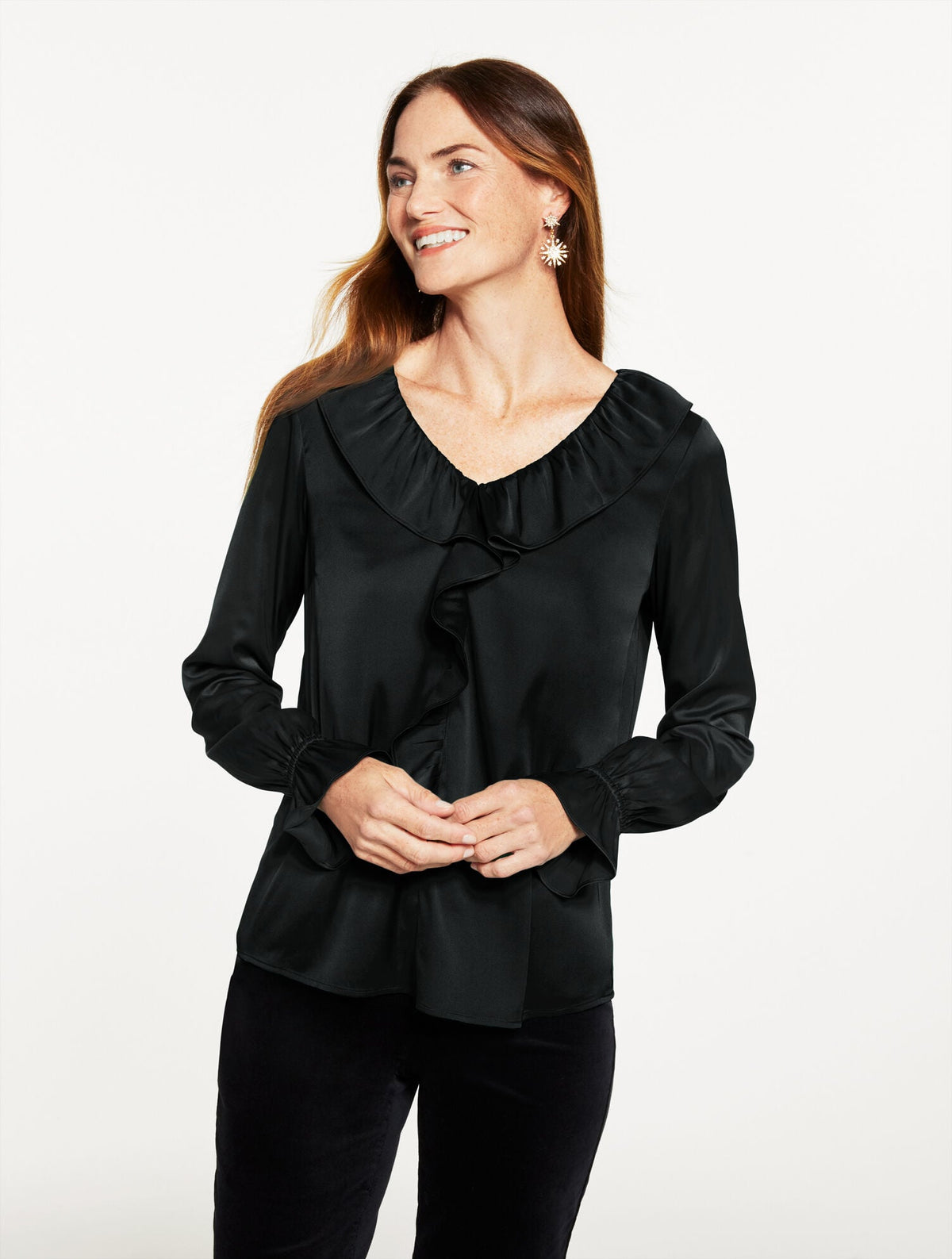 SOFT SATIN CHARMEUSE RUFFLE TOP