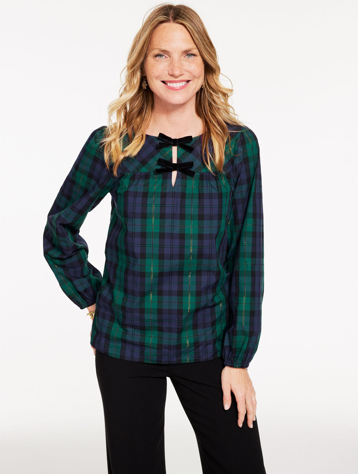 METALLIC BOW TOP - MERRIMENT TARTAN