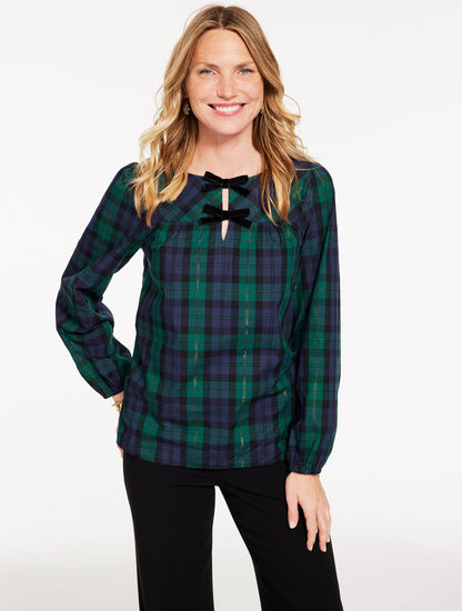 METALLIC BOW TOP - MERRIMENT TARTAN