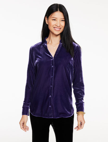 VELVET BUTTON FRONT SHIRT