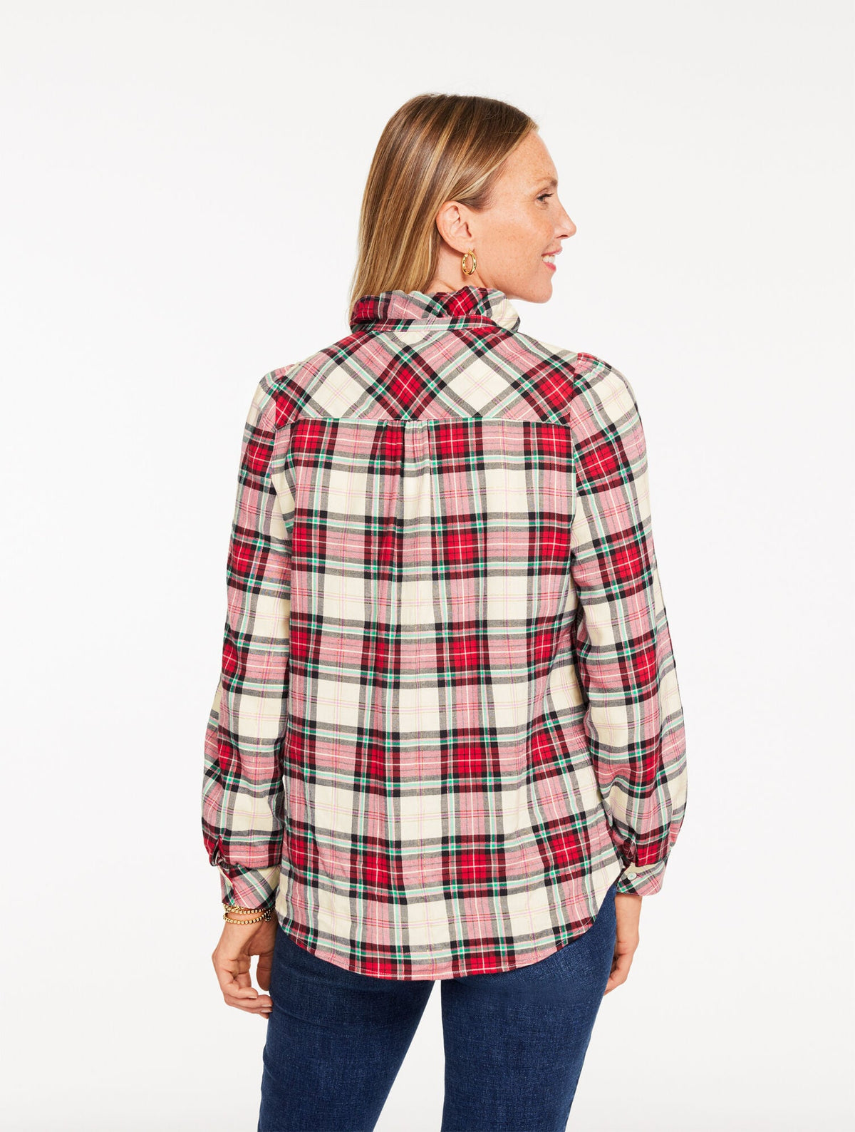 METALLIC RUFFLE POPOVER - HEARTWARMING PLAID