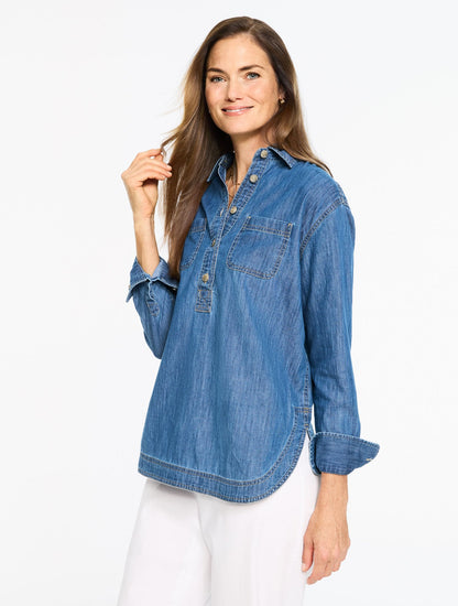 DENIM BOYFRIEND POPOVER- EDEN BLUE WASH