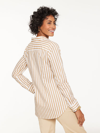 TIE FRONT POPLIN SHIRT - TRANQUIL STRIPE