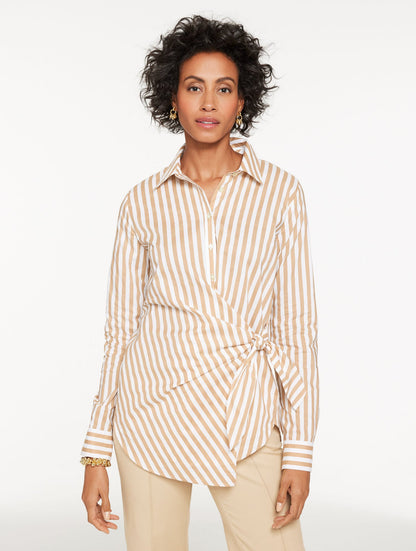 TIE FRONT POPLIN SHIRT - TRANQUIL STRIPE