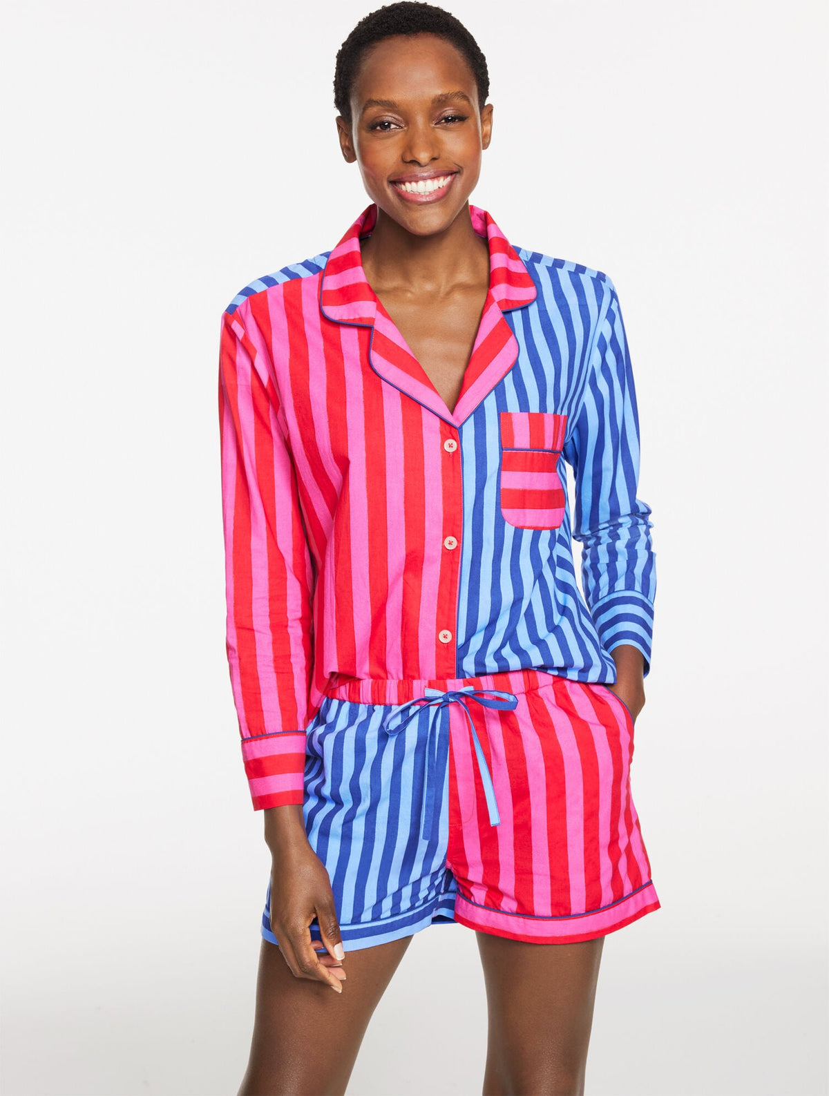 PRINTFRESH POPLIN SHORT PAJAMA SET - MIXED STRIPE