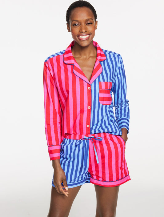 PRINTFRESH POPLIN SHORT PAJAMA SET - MIXED STRIPE