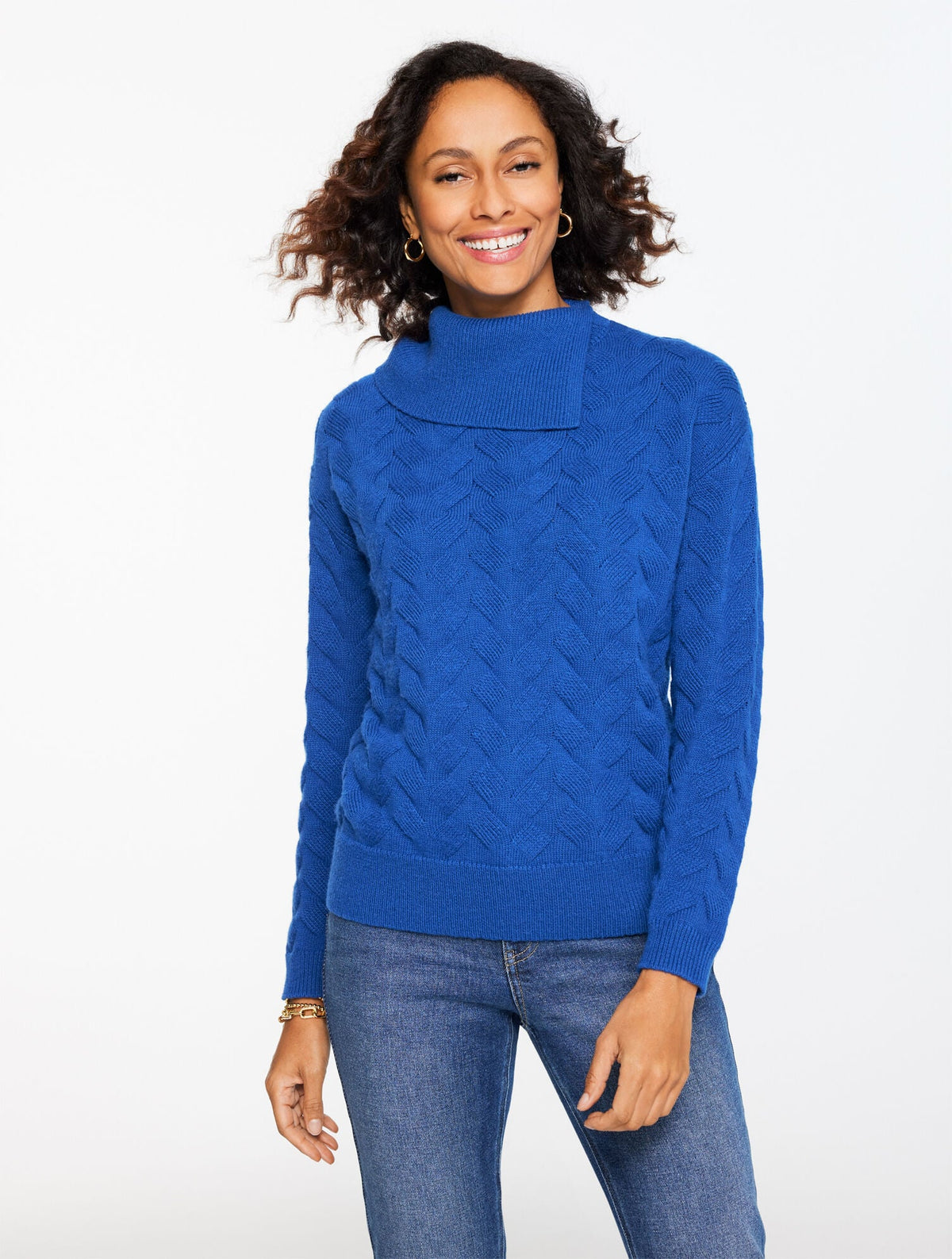 BASKETWEAVE SPLIT NECK SWEATER