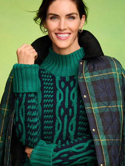 BICOLOR CABLE MOCKNECK SWEATER