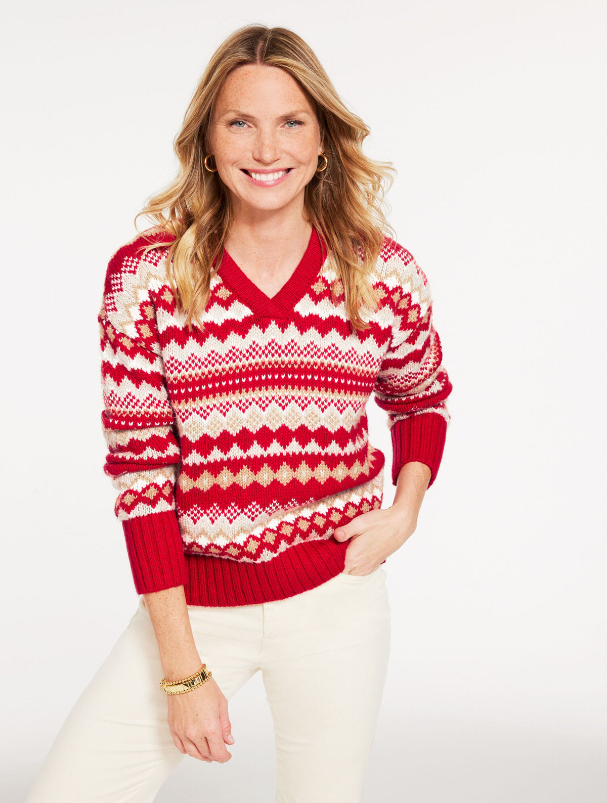 V-NECK SWEATER - TWILIGHT FAIR ISLE