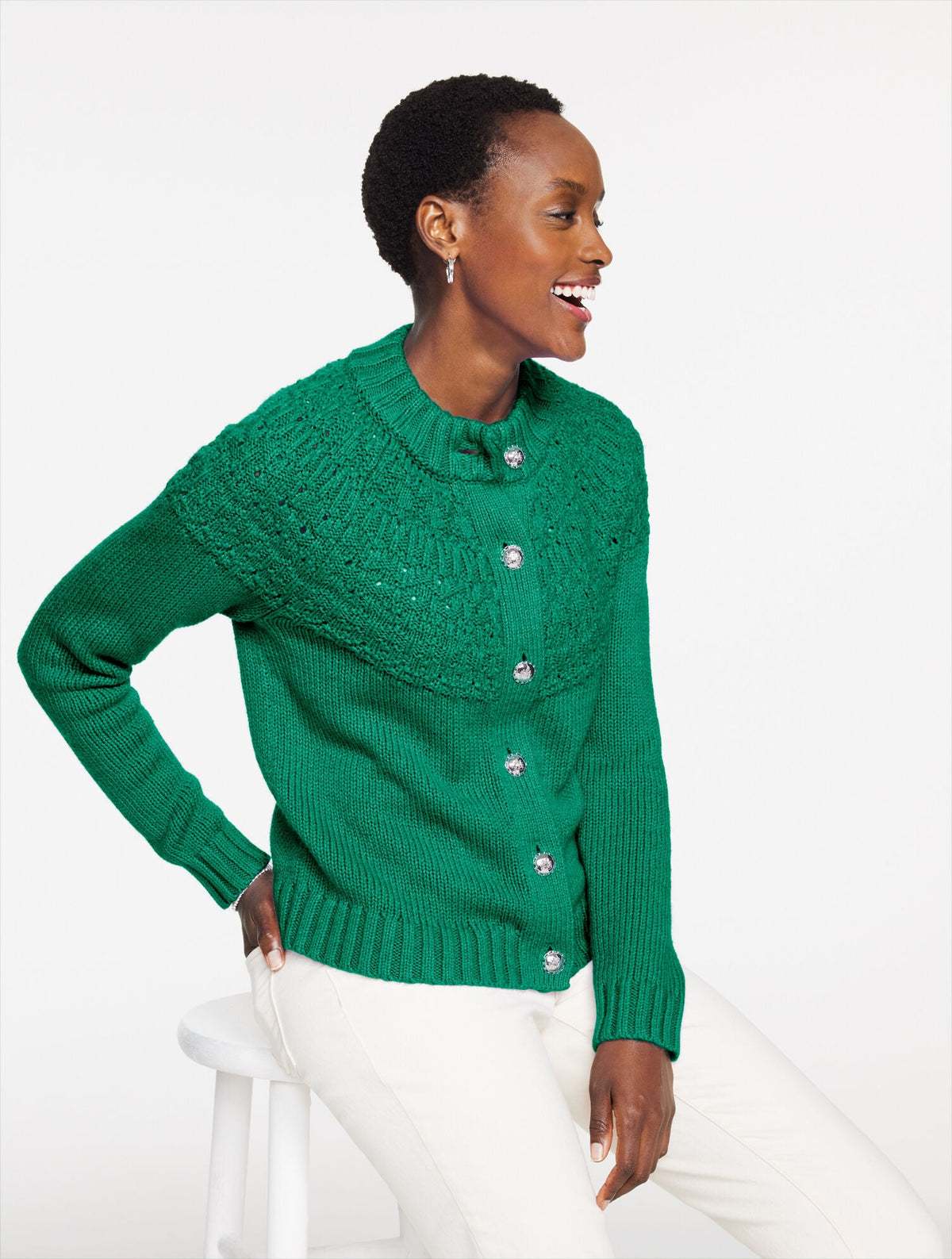 POINTELLE MOCKNECK CARDIGAN