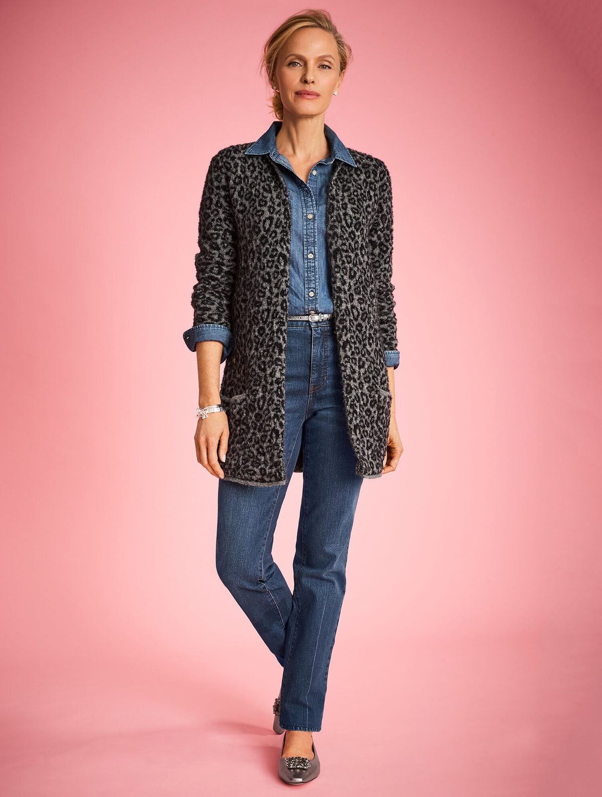 SNOW LEOPARD JACQUARD CARDIGAN