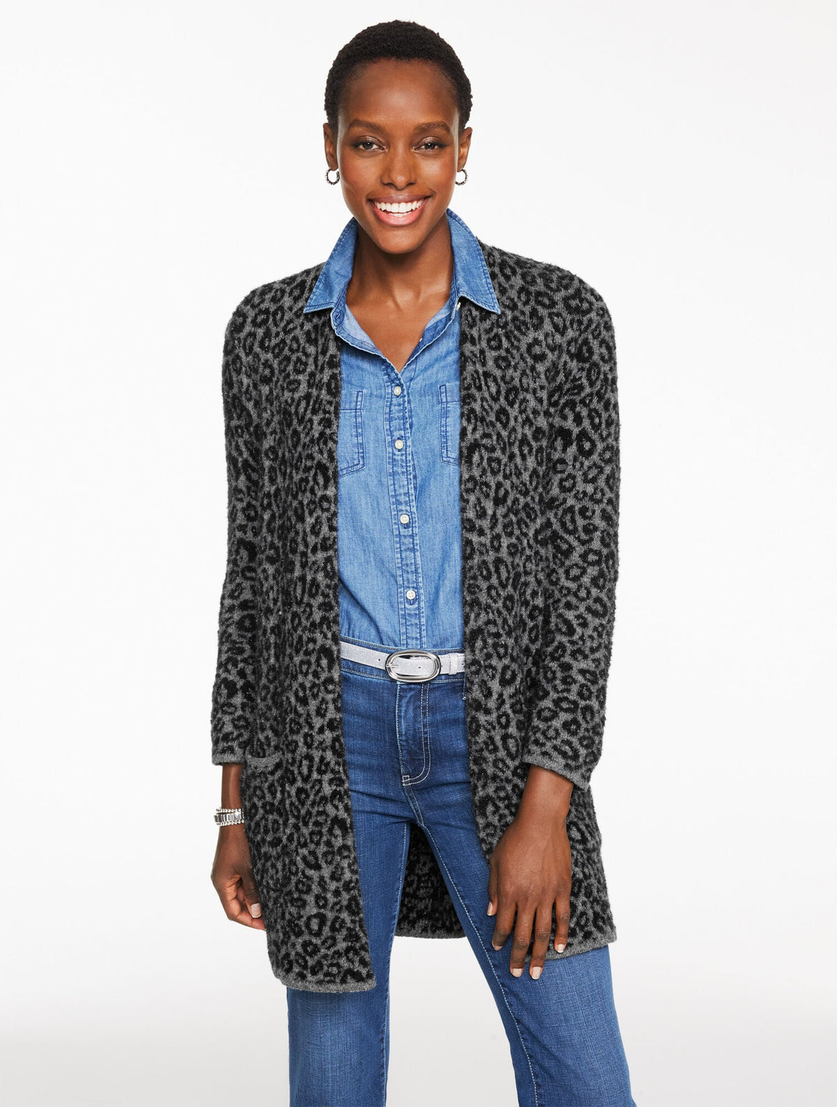 SNOW LEOPARD JACQUARD CARDIGAN