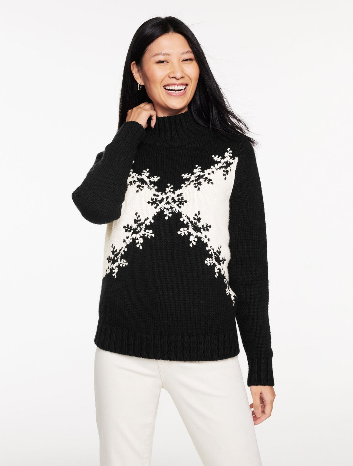 EMBROIDERED MOCKNECK SWEATER - SNOWFLAKE