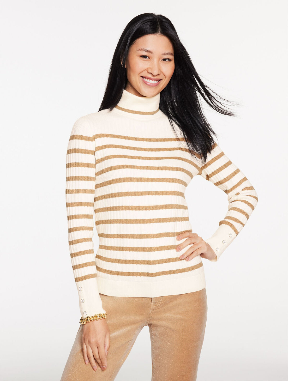 RIBBED TURTLENECK SWEATER - METALLIC STRIPE