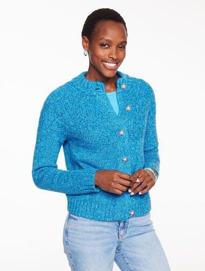 POINTELLE MOCKNECK CARDIGAN - MARL