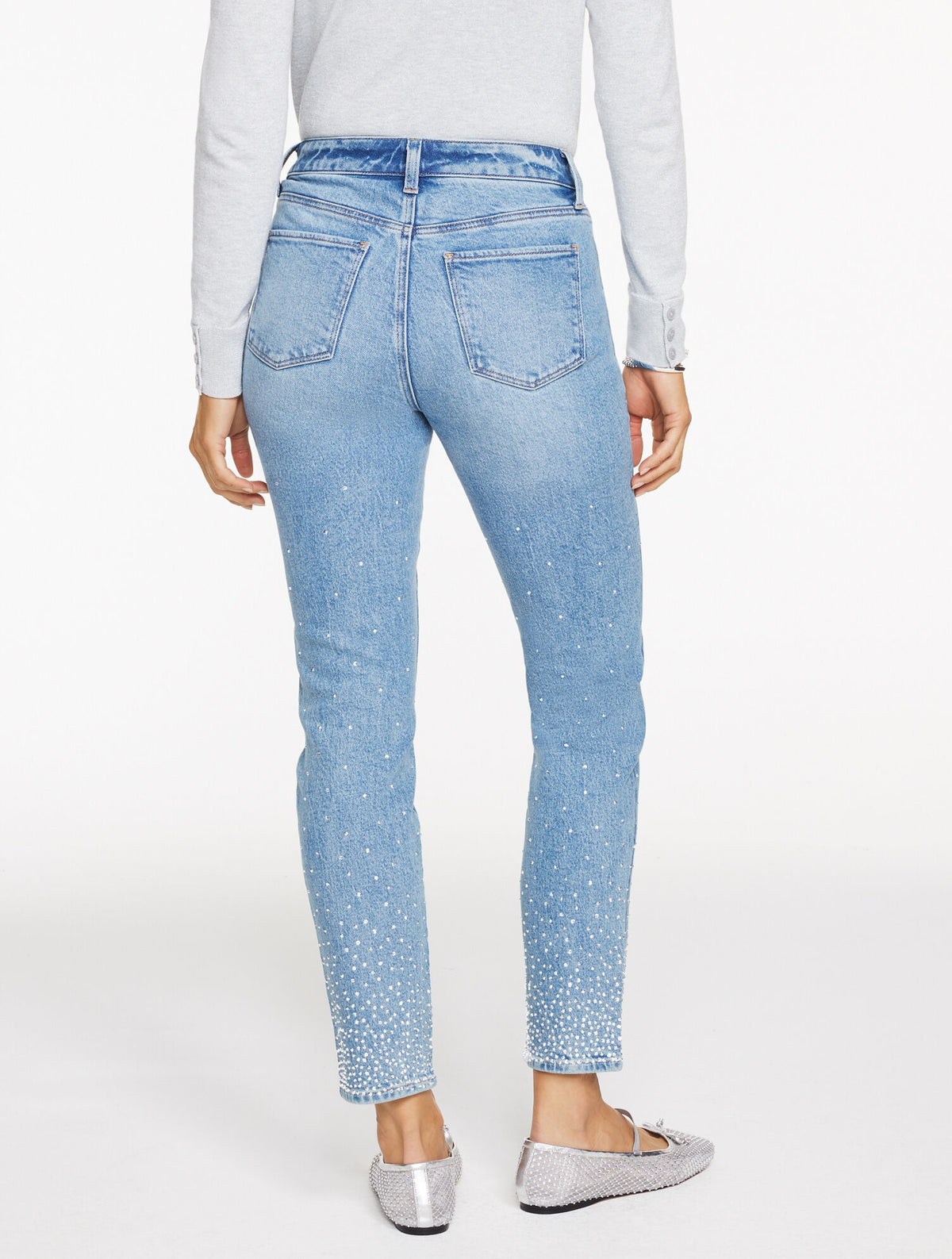 SLIM ANKLE RHINESTONE JEANS - AVALON WASH