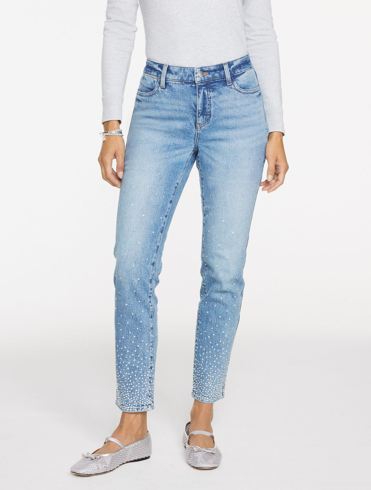 SLIM ANKLE RHINESTONE JEANS - AVALON WASH