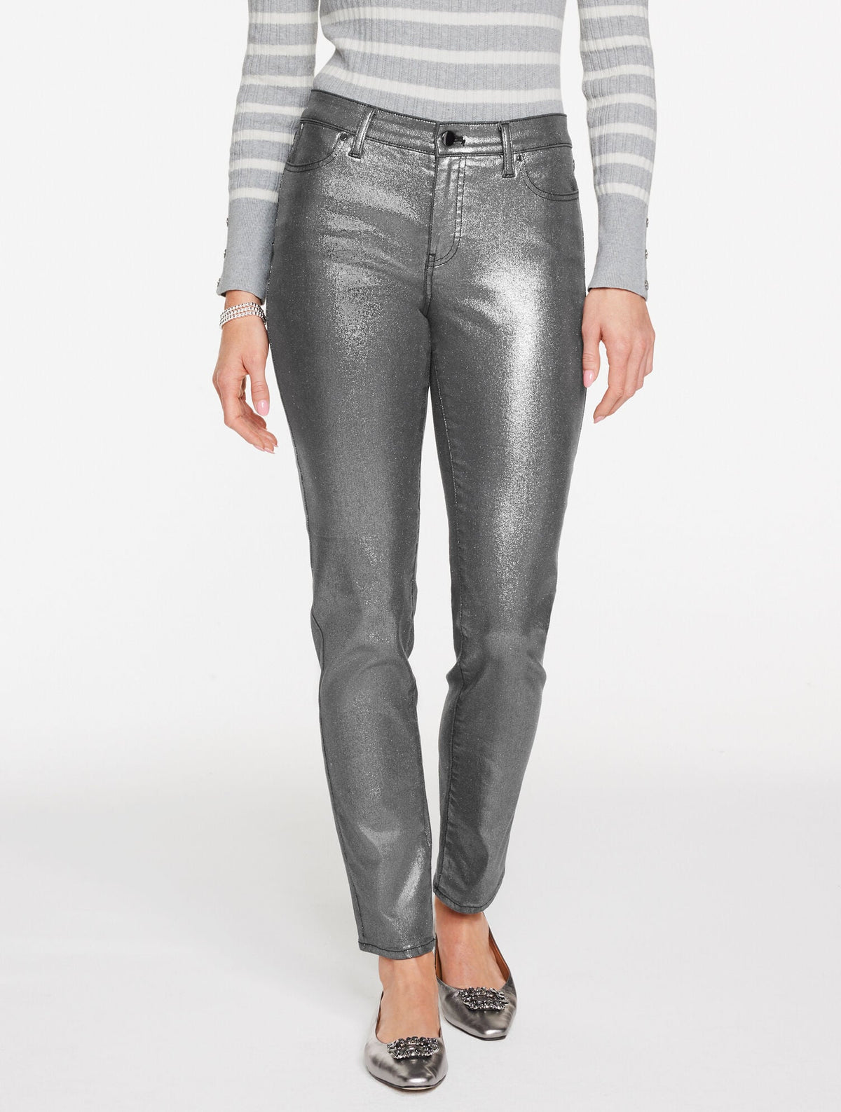 SLIM ANKLE JEANS - PEWTER FOIL