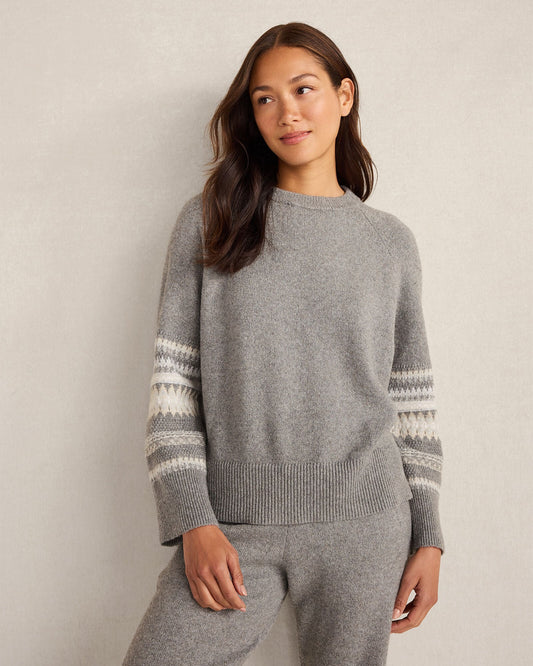ORGANIC COTTON BLEND NOSTALGIC FAIR ISLE CREWNECK SWEATER
