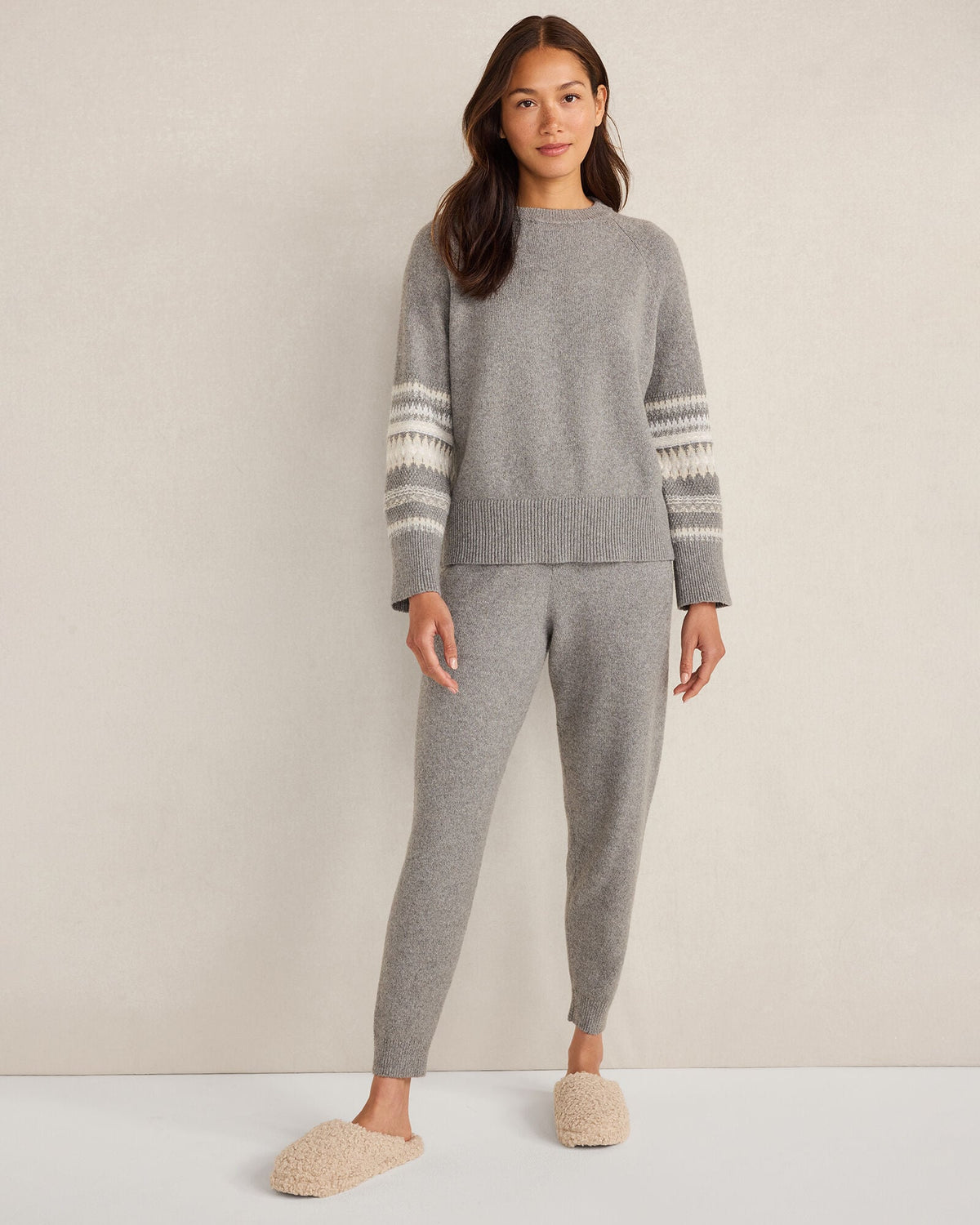 ORGANIC COTTON BLEND NOSTALGIC FAIR ISLE CREWNECK SWEATER
